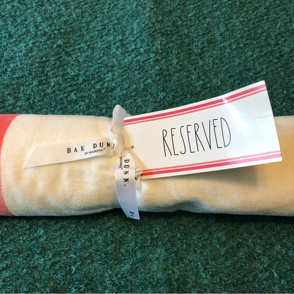 Rae Dunn “RESERVED” Pink Stripe Beach Towel - Picture 2 of 6